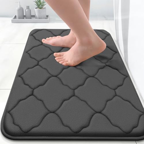 OLANLY Memory Foam Bath Mat Rug 24x16 Ultra Soft Absorbent Non-Slip Black