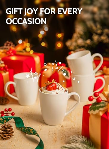 Sweese 16oz Porcelain Coffee Mug Set of 6 - White, Includes 6 Pack, Latte, Tea & Hot Chocolate Cups
