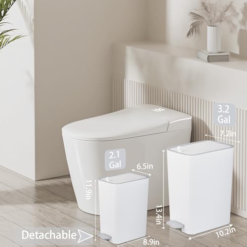 Slim Step Trash Can with Lid - 2.1 Gallon Small Bathroom Wastebasket