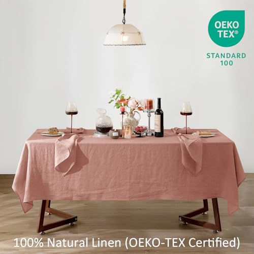 Talasily 100% Linen Rectangle Tablecloth 60x84 Pink - Farmhouse Dining Cover