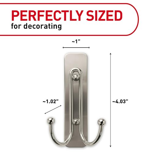 Satin Nickel Double Bath Hook, Damage-Free Adhesive Wall Hook