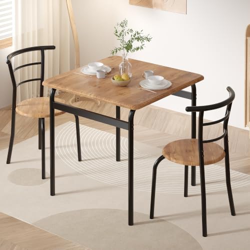 3-Piece Dining Table Set for 2 - Compact Square Kitchen Table with Chairs