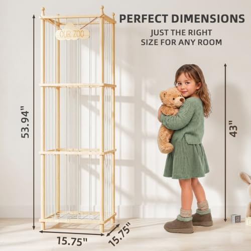 Wooden Stuffed Animal Storage Zoo - 54" Plush Toy Organizer Tower