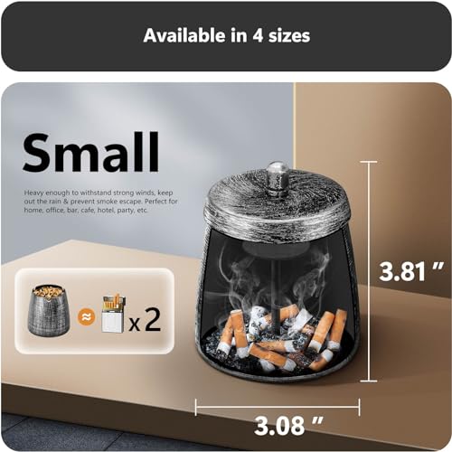 Windproof Metal Ashtray with Lid - Smokeless Outdoor Patio Ashtray