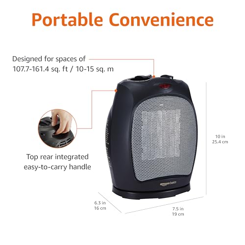 Oscillating Ceramic Space Heater 1500W Portable Fast Heating Black