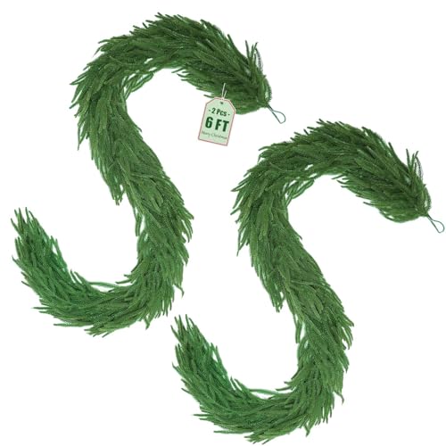 Tixiquns 6FT Norfolk Pine Garland – Extra Full 100-Branch Realistic 12ft Set (2 x 6ft) for Mantel, Staircase & Doorway