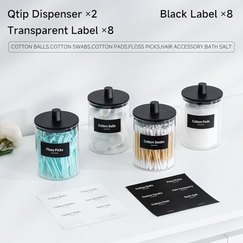 Glass Q-Tip Holder Dispenser Set - 10 oz Apothecary Jars with Lids