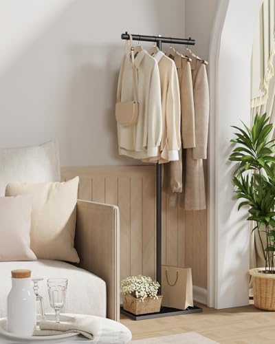 T-Shaped Freestanding Metal Garment Rack with Natural Stone Base