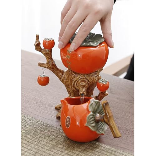 Lazy Chinese Persimmon Kung Fu Tea Set - Tree Style Gift Box, Scizorito