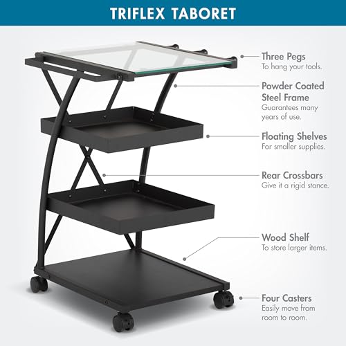 SD Studio Designs Modern Triflex Mobile Art Storage Taboret Charcoal/Clear Glass 18.5" W