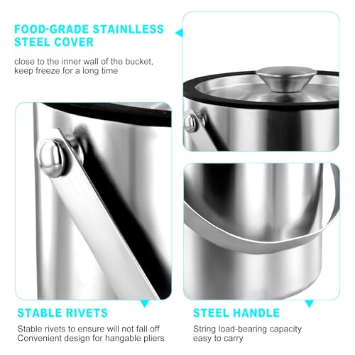 Abizarch 3.0L Double Walled Stainless Steel Ice Bucket with Lid & Tongs for Bar & Party