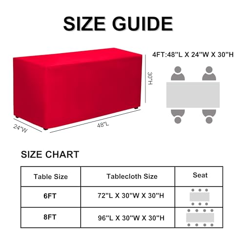 PLOYMONO Red Fitted Tablecloths 2 Pack for 4ft Rectangular Tables - Durable Polyester