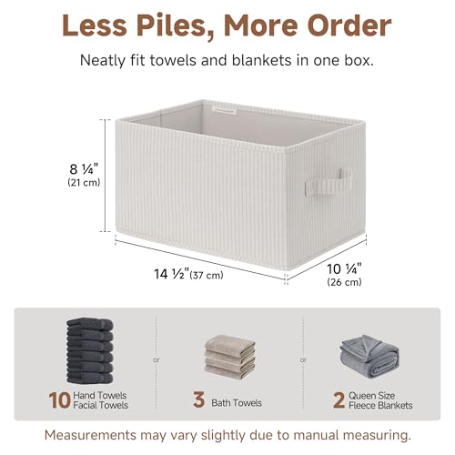 Foldable Fabric Shelf Storage Bins Beige Stripes 3-Pack Large Closet Baskets