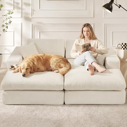 Oversized Modular Double Chaise Lounge Sofa Bed with Memory Foam, Beige