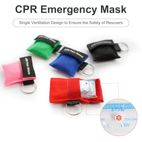 KONGDY 20pcs CPR Face Shield, CPR Pocket Mask Keychain with One-Way Valve Breathing Barrier