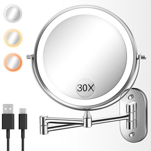Vpu 8 Inch Wall Mounted Magnifying Makeup Mirror with Light - Chrome, 30X/1X