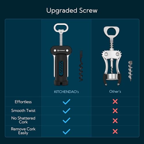 KITCHENDAO Black 3-in-1 Wing Corkscrew & Bottle Opener - Easy Wine & Beer Opening