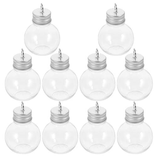 HOMSFOU 50ml Clear Bulb Bottle Ornament Set with Silver Cap - Fillable PET Drink Balls