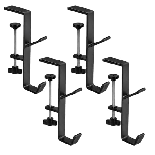 Adjustable Christmas Stocking Holders for Mantle - 4 Pack Black Metal Hooks