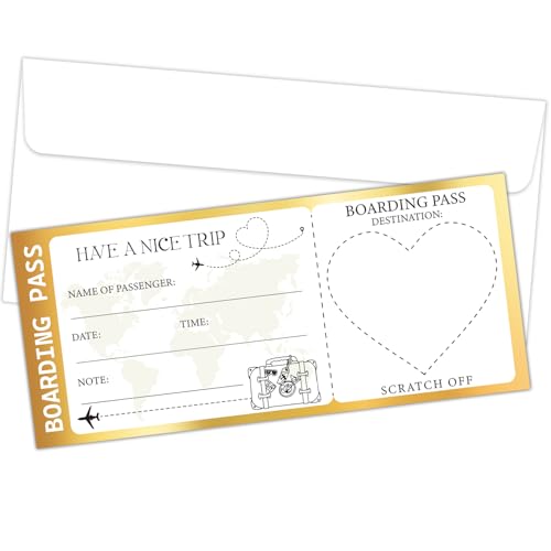 ZEDEV 2-Pack Surprise Travel Boarding Pass Scratch & Reveal Gift Set with Envelopes