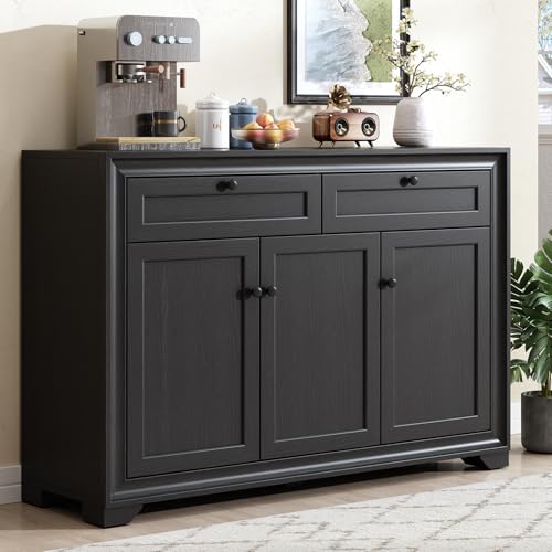 48-Inch Sideboard Buffet Cabinet with Drawers and Shelves, Black