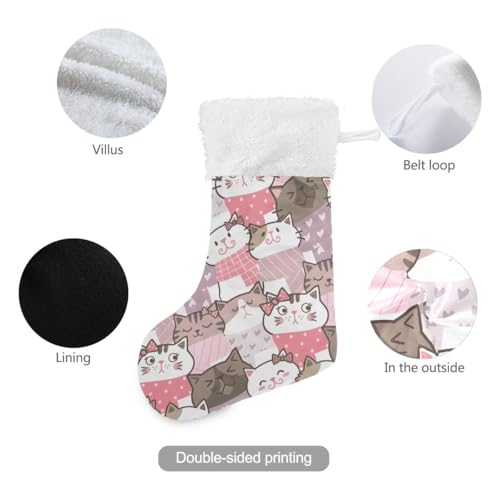 Bolaz Christmas Stockings 18 Inch Burlap with Plush Faux Fur Cuff Cat Kitten Print Pattern 2