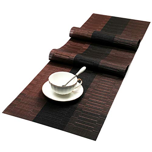 Woven Vinyl Table Runner, 12x54 Inch Non-Slip Washable Dining Mat