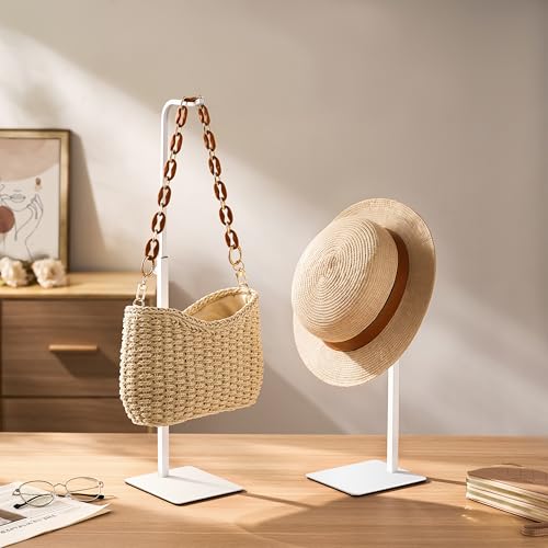 2-Pack Adjustable Tabletop Purse Display Stand, White Metal Hook Holder
