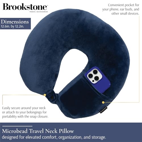 Microbead Travel Neck Pillow with Phone Pocket - Dual-Sided Comfort