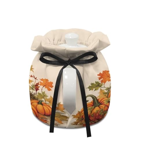 Yewattles Fall Maple Pumpkin Tea Pot Cozy | Reusable Dust Cover for Teapots