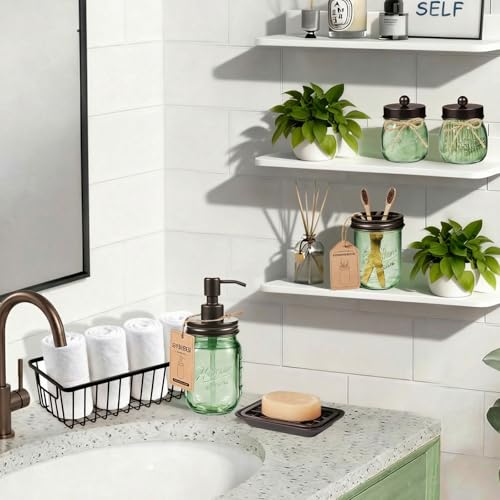 6-Piece Green Glass Mason Jar Bathroom Accessory Set - Rustic Farmhouse Decor