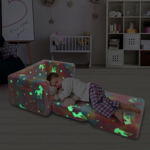 Fold-Out Kids Sofa Chair, Glow-in-the-Dark Convertible Toddler Lounger