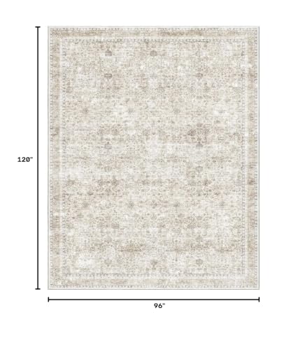 8x10 Area Rug, Washable Low-Pile Faux Cashmere Carpet for Living Room