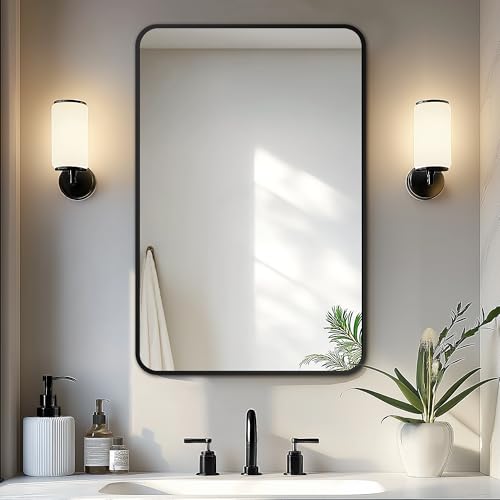 Black Framed Bathroom Vanity Mirror – 30x20 HD Shatterproof Wall Mirror