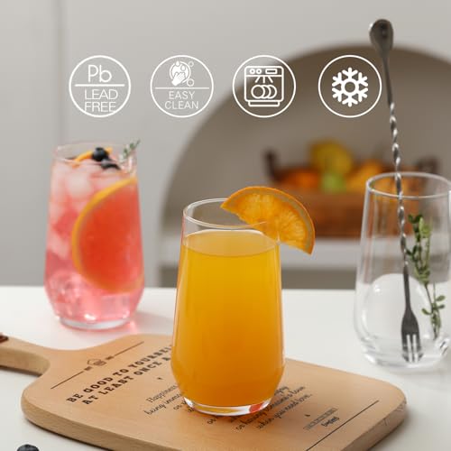 Wlasss 6-Pack 16.4oz Crystal Water Glasses - Highball Glassware for Cocktails and Juice