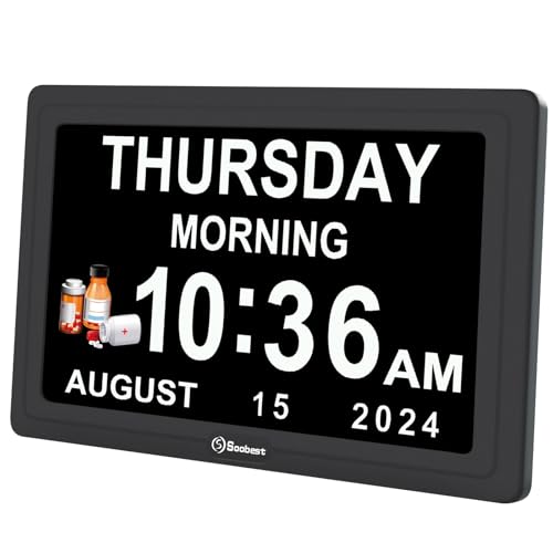 7 Inch HD Digital Day Calendar Clock for Seniors Elderly with 20 Alarms