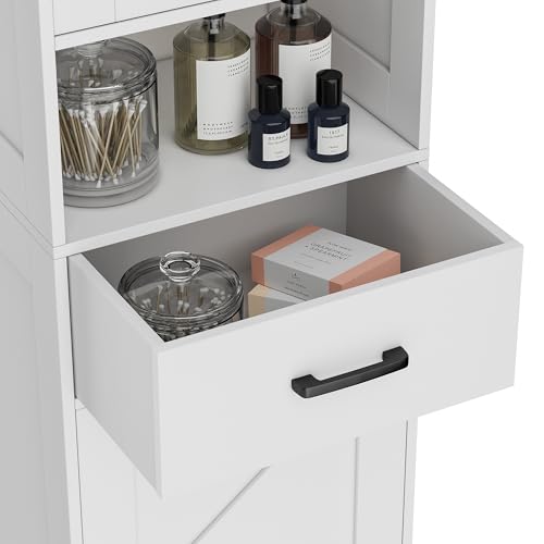 67" Tall Bathroom Storage Cabinet with Barn Doors, Drawer & Shelves