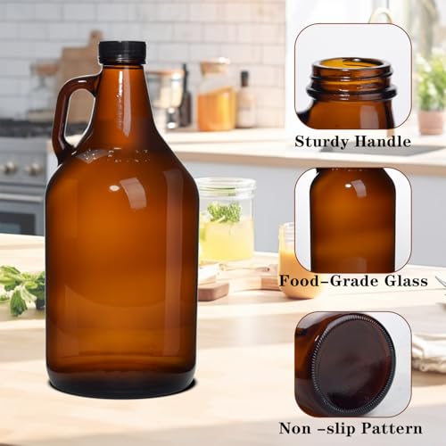 Amber Glass Growlers 64 oz - 3 Pack Half-Gallon Jugs for Home Brewing