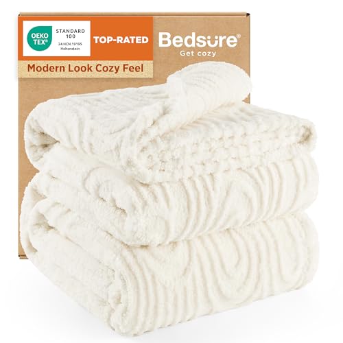 Bedsure GentleSoft Fleece Blanket Queen Size for Bed - Super Soft & Cozy, Fluffy Blankets for Women & Girls, Ideal for Sofa & Couch, Cream, 90x90 Inches