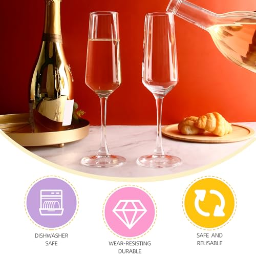 8 Pack Champagne Glasses Set - 7.5 oz Modern Sparkling Wine Flutes, CZUMJJ