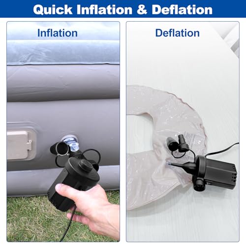 Electric Air Pump 2-in-1 Quick-Fill Inflator Deflator with 3 Nozzles