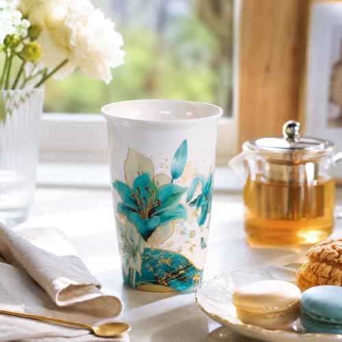 Harmoleaf Blue Lily Tea Gift Set with Insulated Ceramic Mug & Spoons
