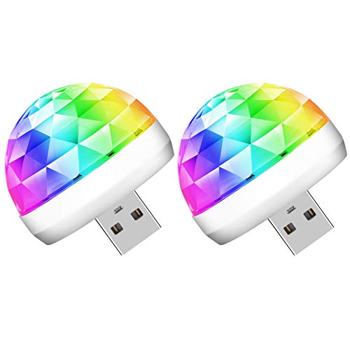 Lmaytech 2 Pack USB Mini Disco Ball Party Lights Sound Activated DJ Stage Strobe Lights