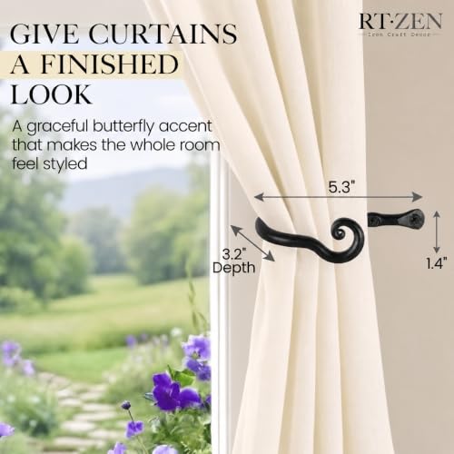 Wrought Iron Curtain Tiebacks, Heavy Duty Metal Drapery Holdbacks, 2 Pack