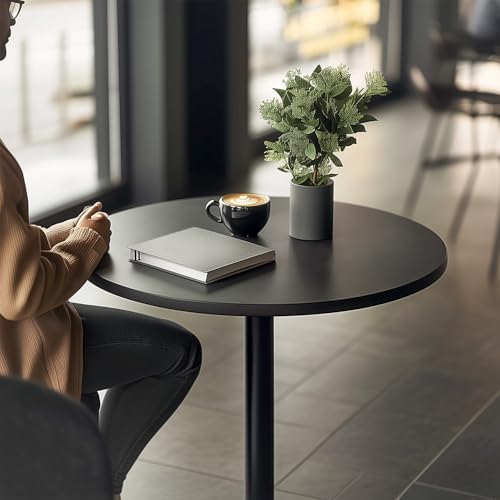 40-Inch Round Bar Table with Wooden Top and Metal Base