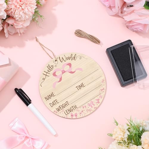 Wooden Baby Birth Announcement Sign with Ink Pad and Marker - Newborn Keepsake