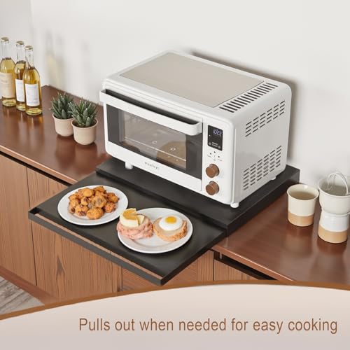 VibeNest Steel Microwave Stand with Pull-Out Shelves | Countertop Organizer for Compact Microwaves, Coffee Station & Kitchen Appliance Storage (Black+Shelf)