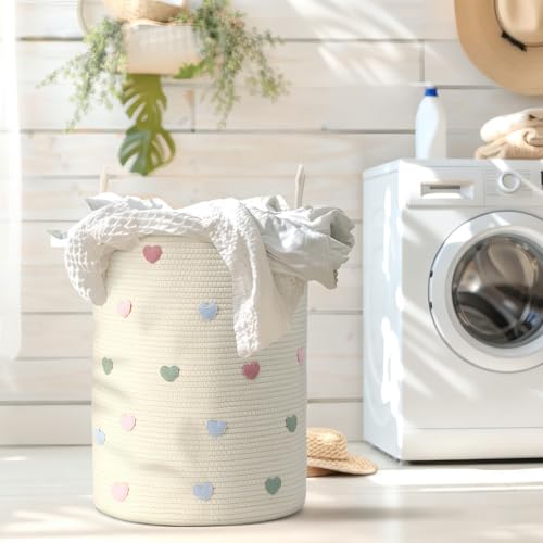 Large Cotton Rope Woven Basket - Decorative Heart Nursery Storage Bin