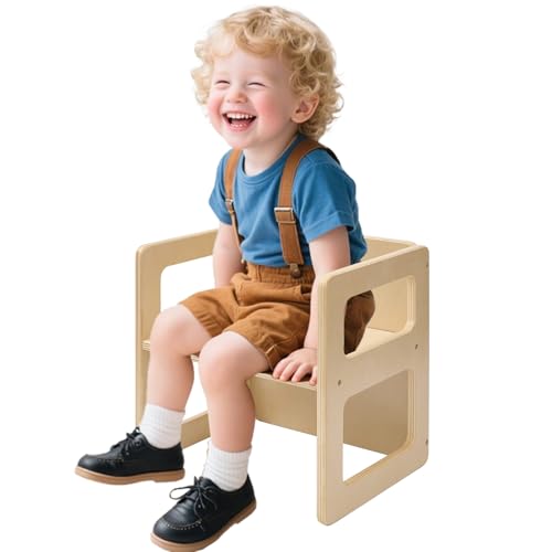 FUNLIO Montessori Toddler Chair 1-3 Years, Height Adjustable Natural Pine Wood, Includes 1pc - Montessori Furniture for Eating & Play