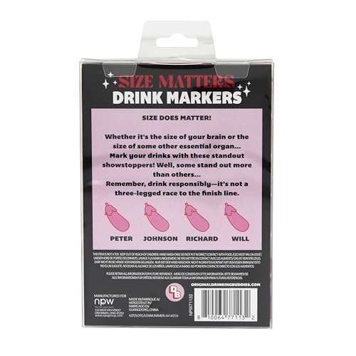 NPW Drinking Buddies Size Matters Wine Glass Charms - Fun Party Favors & Drink Markers (4 Pack)